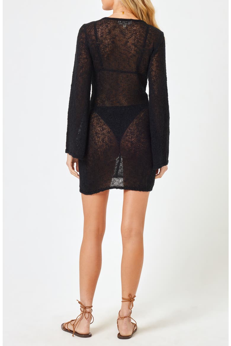 Palisades Long Sleeve Sheer Cover-Up Minidress, Alternate, color, BLACK