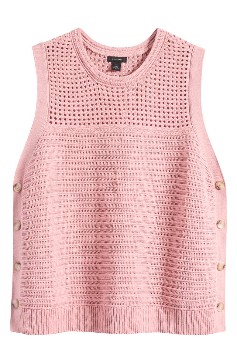 Halogen<sup>®</sup> Open Stitch Side-Button Cotton Sweater Tank, Alternate, color, Bridal Rose