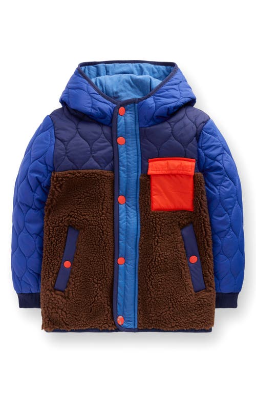 Mini Boden Kids' Colorblock Mixed Media Hooded Jacket In Multi
