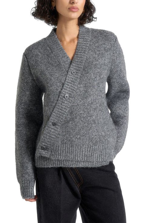Dani Unisex Asymmetric Brushed Wool Knit Cardigan