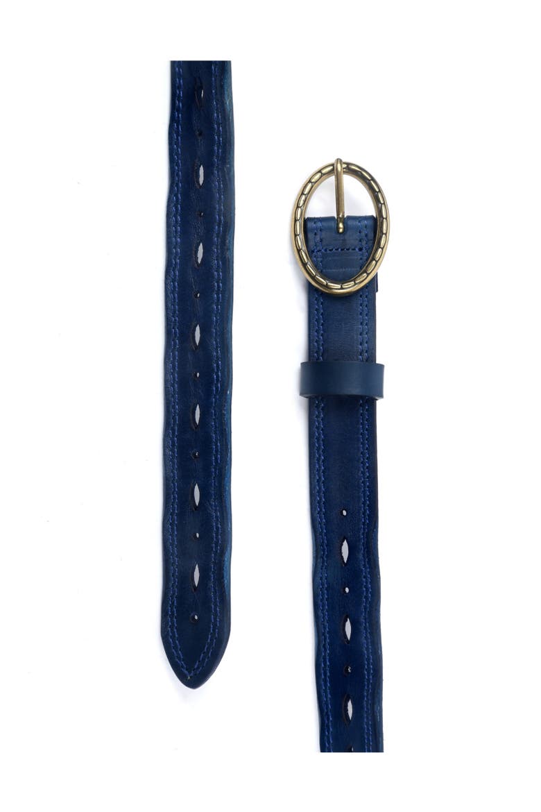 Vintage Genuine Leather Perforated Classic Detail Belt, Alternate, color, Navy