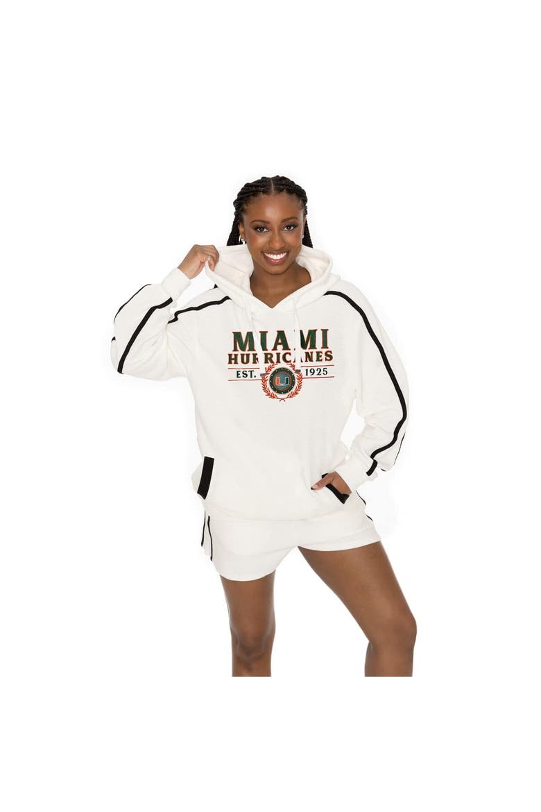 Men's Gameday Couture Cream Miami Hurricanes Down, Set, Go Hoodie and Shorts Lounge Set, Main, color, Cream