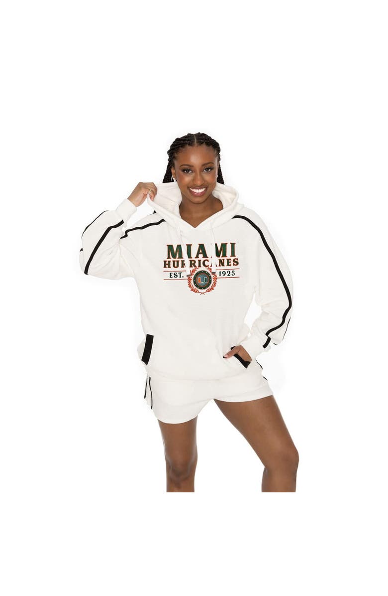 GAMEDAY COUTURE Men's Gameday Couture Cream Miami Hurricanes Down, Set, Go Hoodie and Shorts Lounge Set, Main, color, Cream