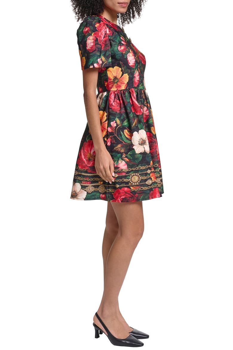Print Jacquard Fit & Flare Dress, Alternate, color, BLACK PORT MULTI