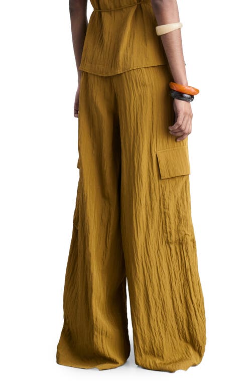 Mango Textured Satin Cargo Pants In Olive Green