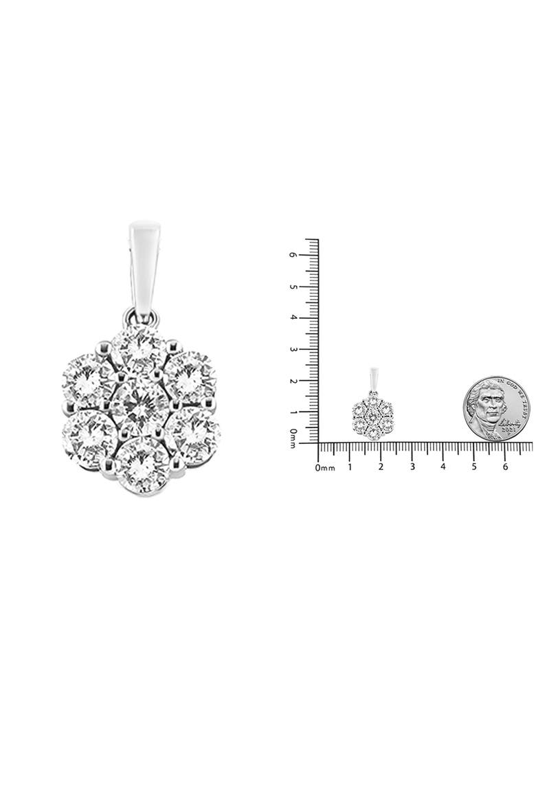 14K White Gold 2.00 Cttw Brilliant Diamond 7 Stone Flower Cluster Pendant Necklace, Alternate, color, White