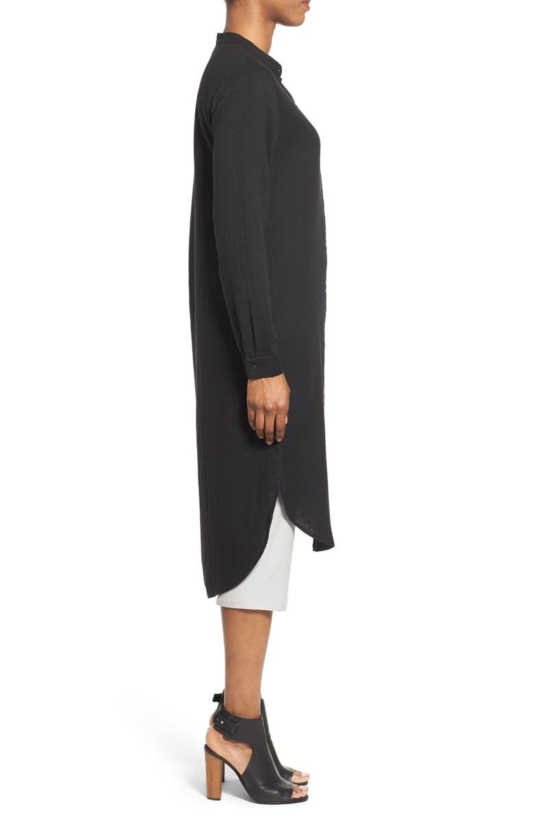 Eileen Fisher Mandarin Collar Layering Shirtdress, Alternate, color, Black