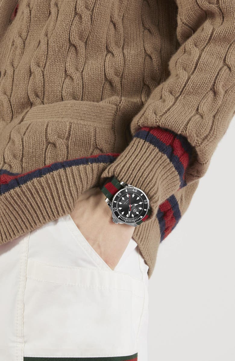 Gucci Dive Fabric Strap Watch, 40mm, Alternate, color, Black/ Green/ Red