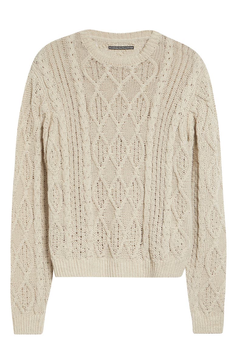 STOCKHOLM SURFBOARD CLUB Aran Cable Knit Cotton & Linen Sweater, Main, color, Beige