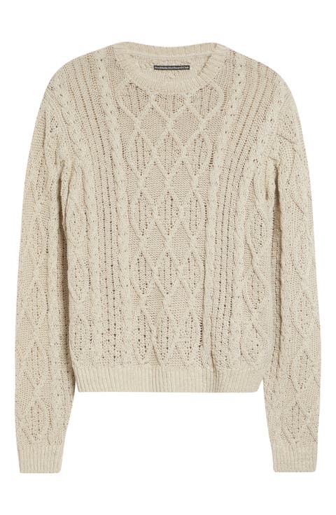 Aran Cable Knit Cotton & Linen Sweater