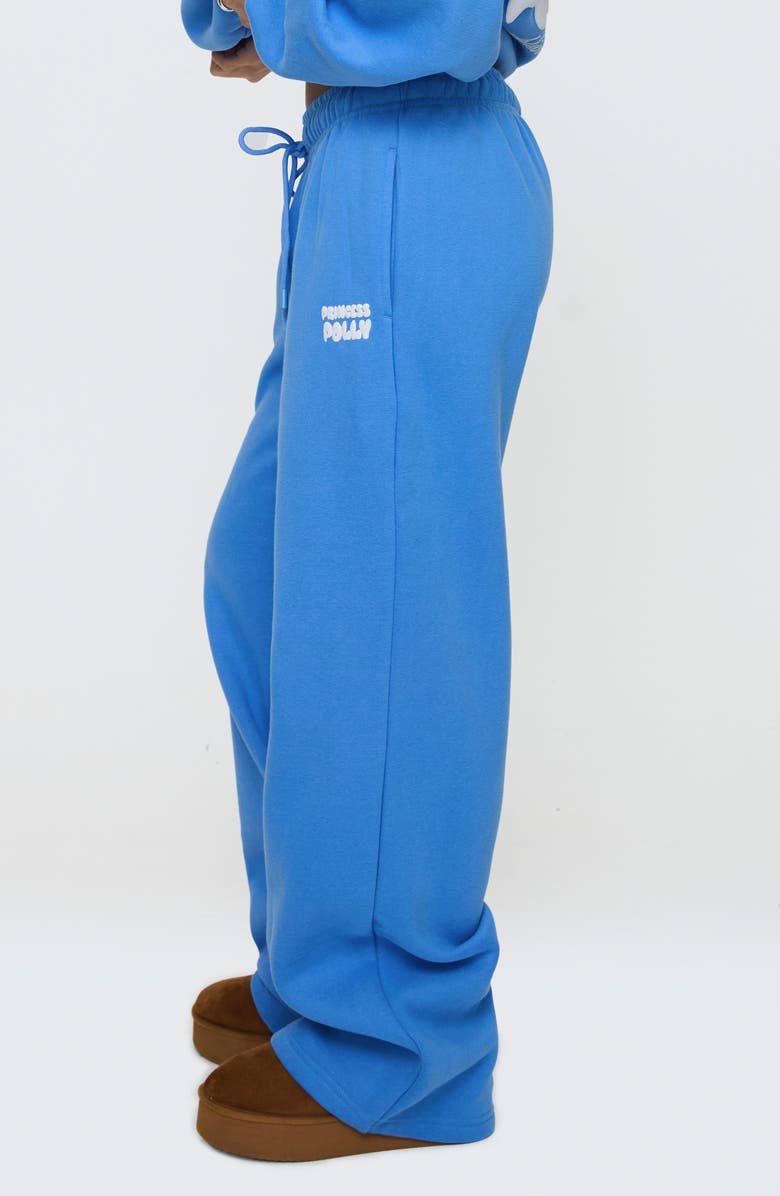 Princess Polly Bubble Logo Wide Leg Sweatpants, Alternate, color, Blue
