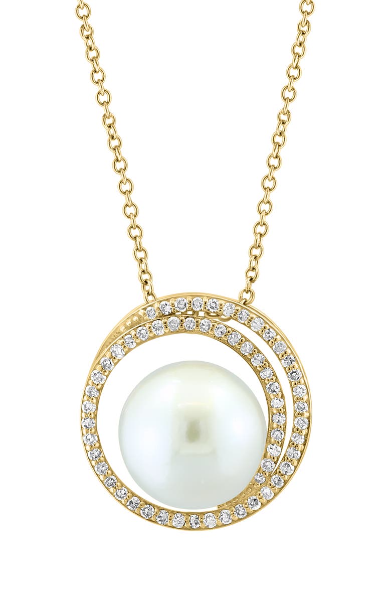 EFFY 14K Yellow Gold 11mm Freshwater Pearl & Diamond Circle Pendant Necklace - 0.28ct., Alternate, color,