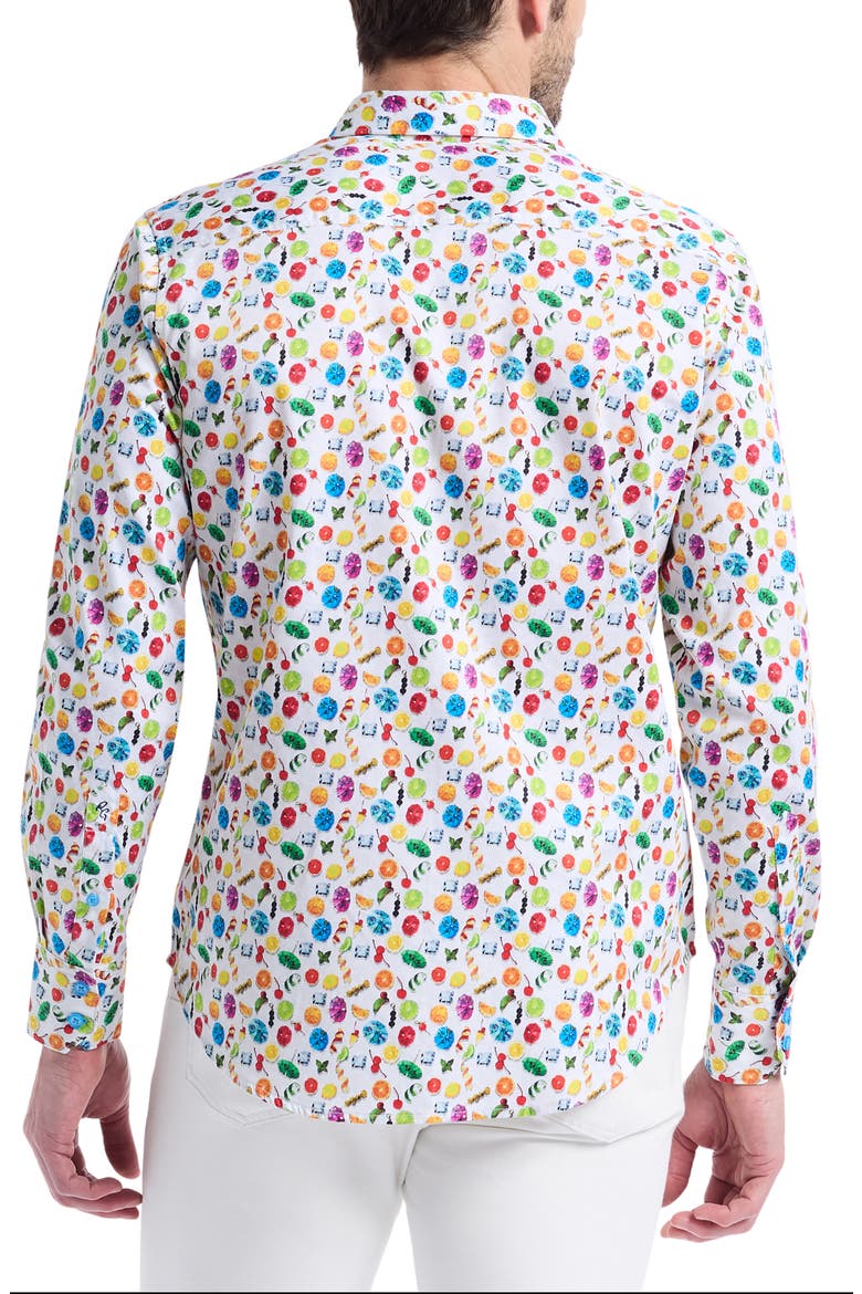Garnish Print Stretch Cotton Button-Up Shirt, Alternate, color, WHITE MULTI