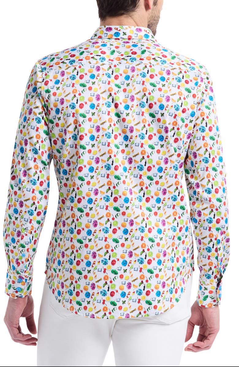 Robert Graham Garnish Print Stretch Cotton Button-Up Shirt, Alternate, color, White Multi