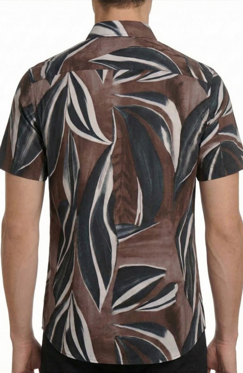 Report Collection Abstract Print 4-Way Stretch Short Sleeve Button-Up Shirt, Alternate, color, Brown