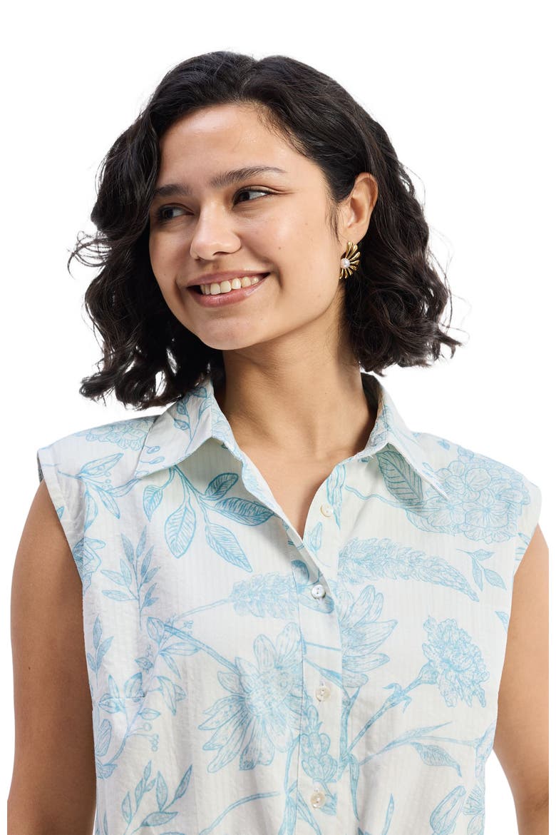 Drawstring Shirt Dress in Florals, Alternate, color, Blue Florals