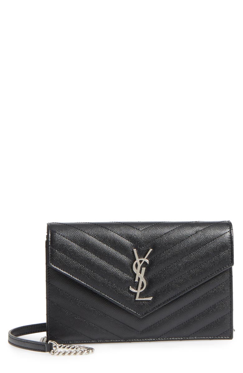 Saint Laurent Monogramme Calfskin Leather Wallet on a Chain, Main, color, 