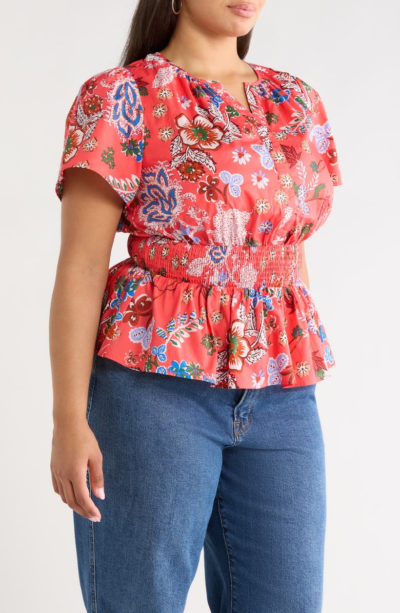 SUGARLIPS Amania Floral Sarina Smocked Top, Alternate, color, Coral-Blue