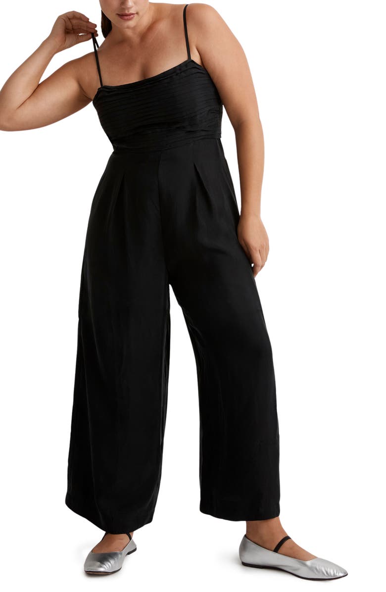Madewell Ruched Crop Straight Leg Jumpsuit, Alternate, color, 
