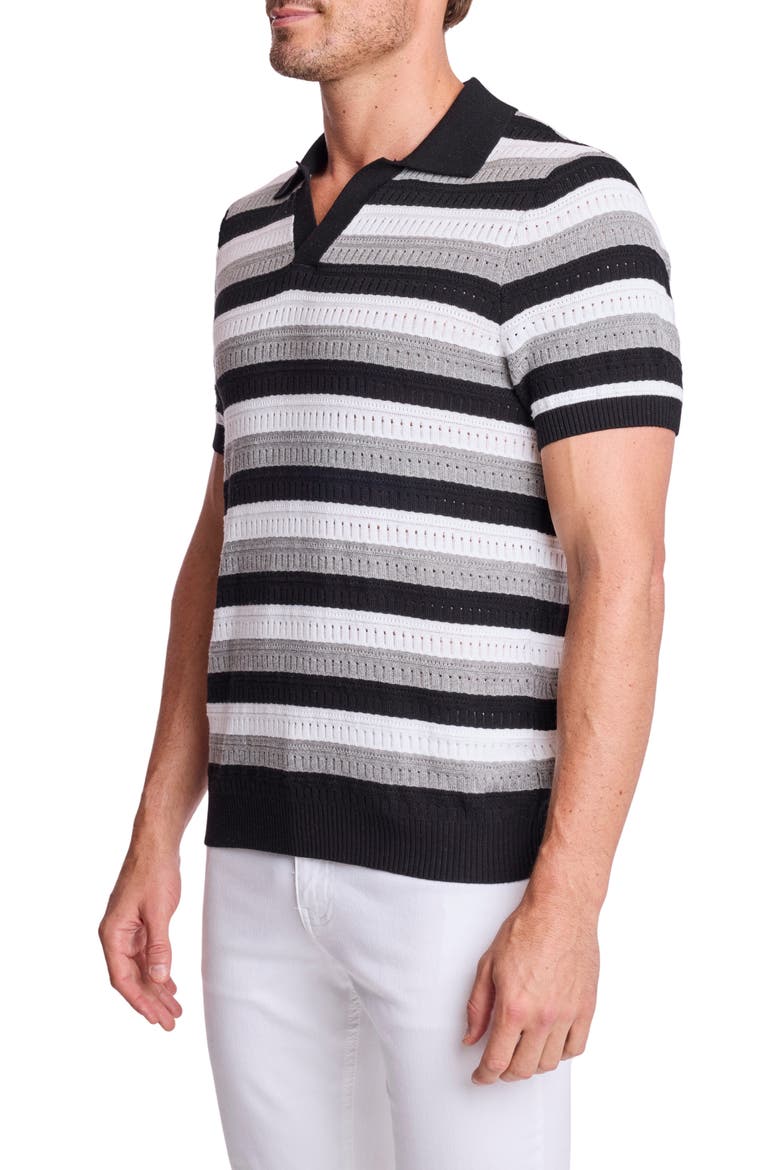 Trim Fit Johnny Collar Stripe Knit Polo, Alternate, color, BLACK SOY MIST