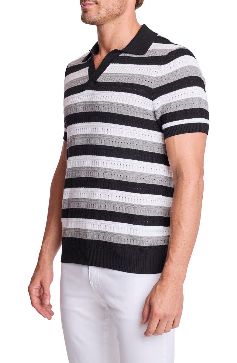 PAISLEY & GRAY Trim Fit Johnny Collar Stripe Knit Polo, Alternate, color, Black Soy Mist