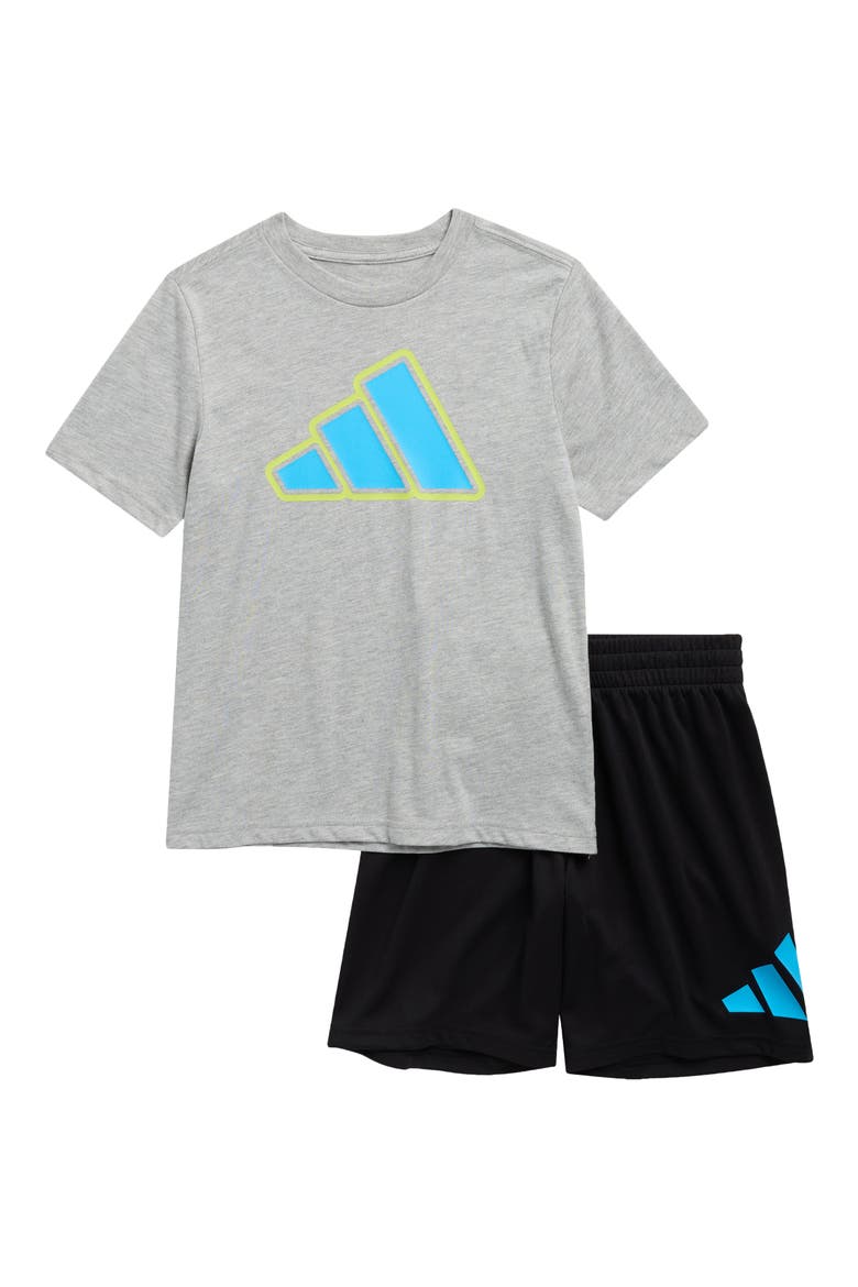Kids' Logo T-Shirt & Mesh Shorts Set, Main, color, MEDIUM GREY HEATHER