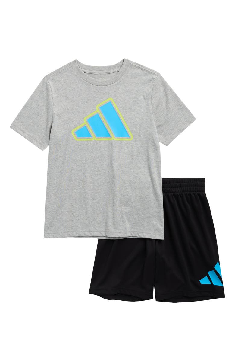 adidas Kids' Logo T-Shirt & Mesh Shorts Set, Main, color, Medium Grey Heather