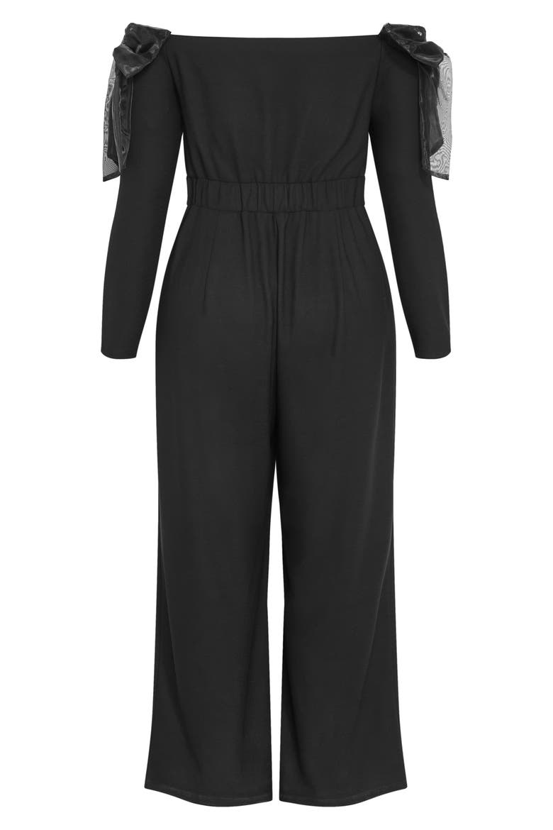 Stacie Off the Shoulder Bow Long Sleeve Jumpsuit, Alternate, color, BLACK