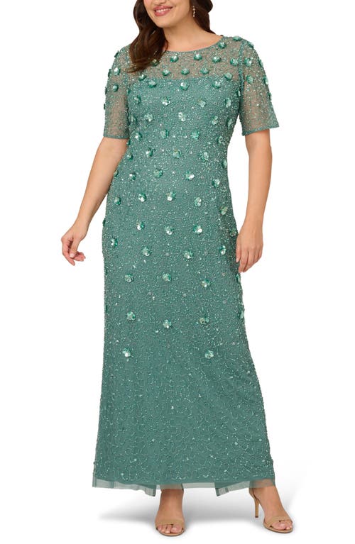 Adrianna Papell 3D Floral Beaded Evening Gown in Green Slate  product