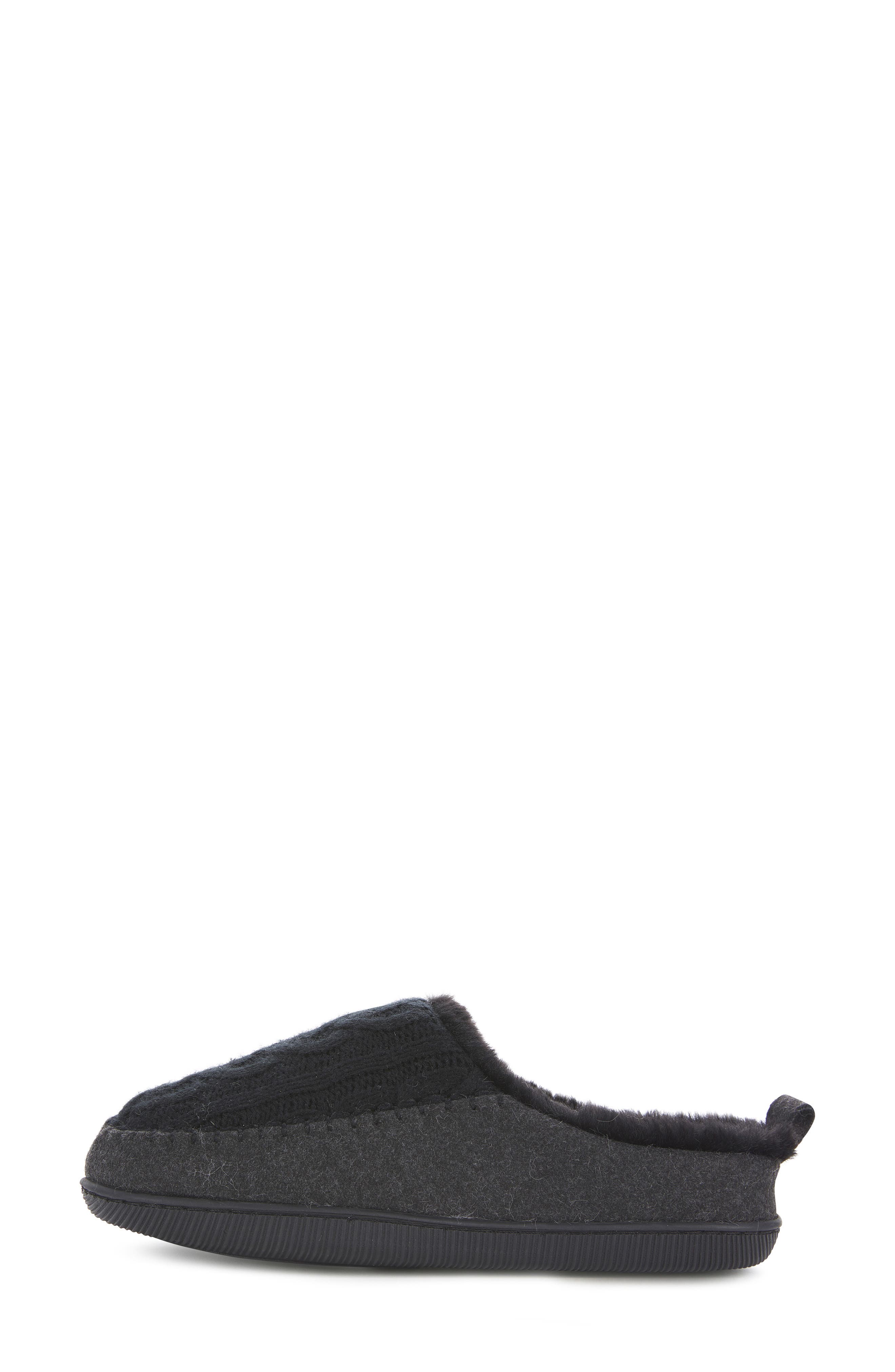 FLOOPI Tori Cable Knit Faux Shearling Slipper, Alternate, color, Black