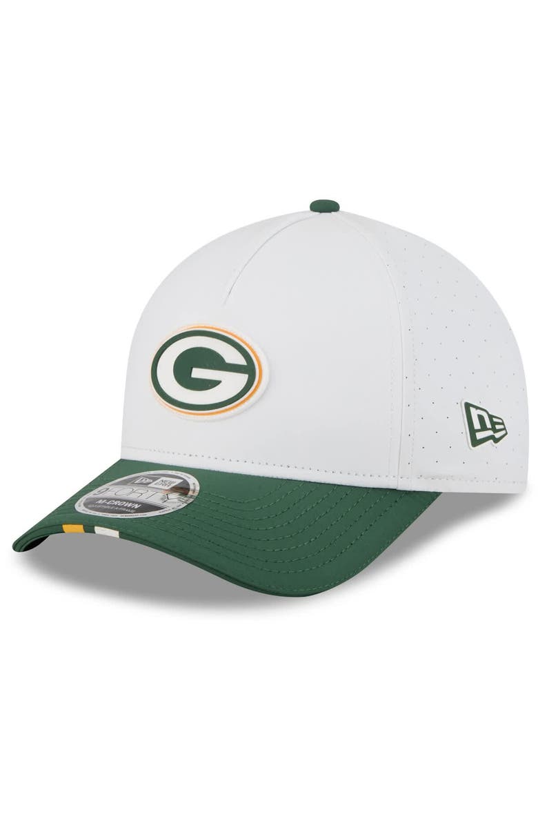 New Era Men's New Era White/Green Green Bay Packers 2025 NFL Training Camp A-Frame 9FORTY Adjustable Hat, Main, color, White