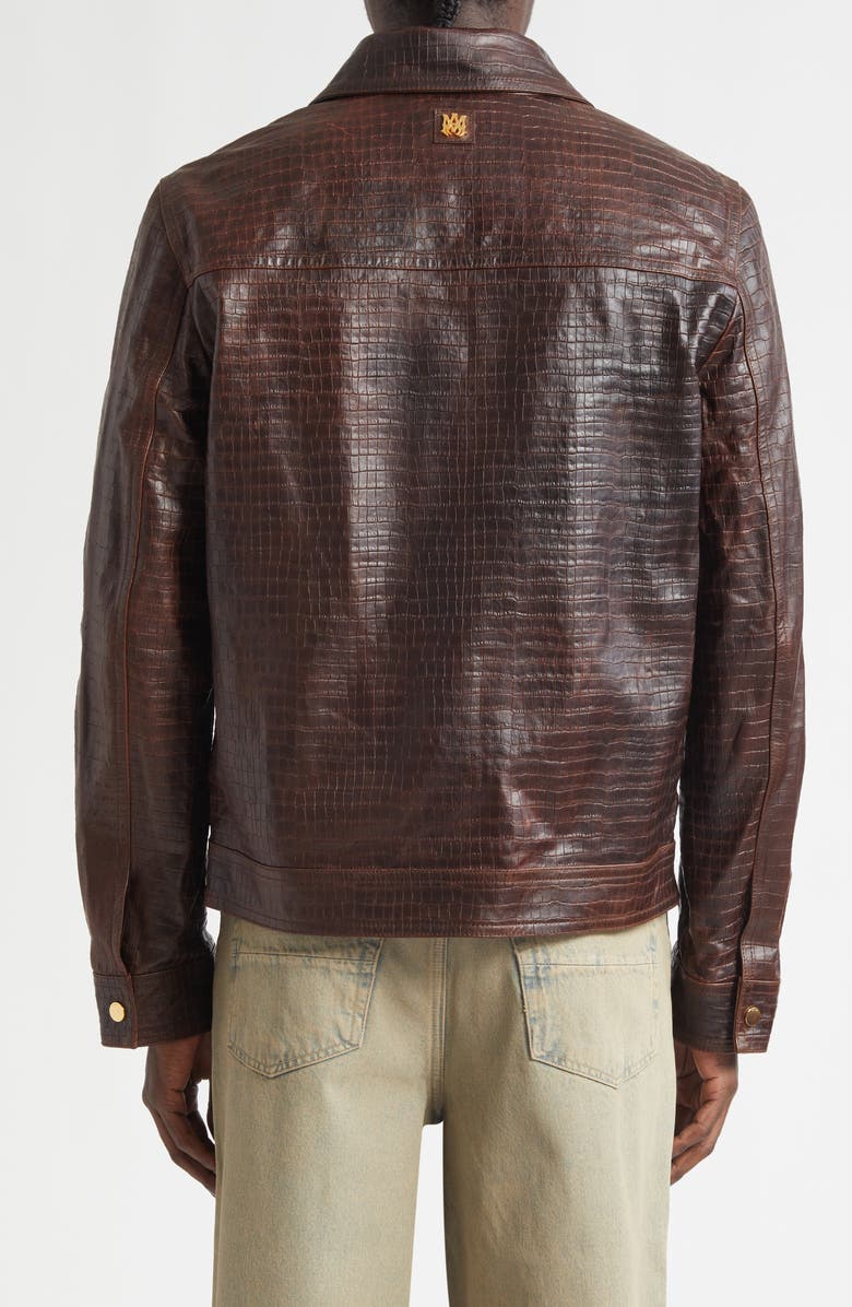 AMIRI Croc Embossed Leather Jacket, Alternate, color, Malt