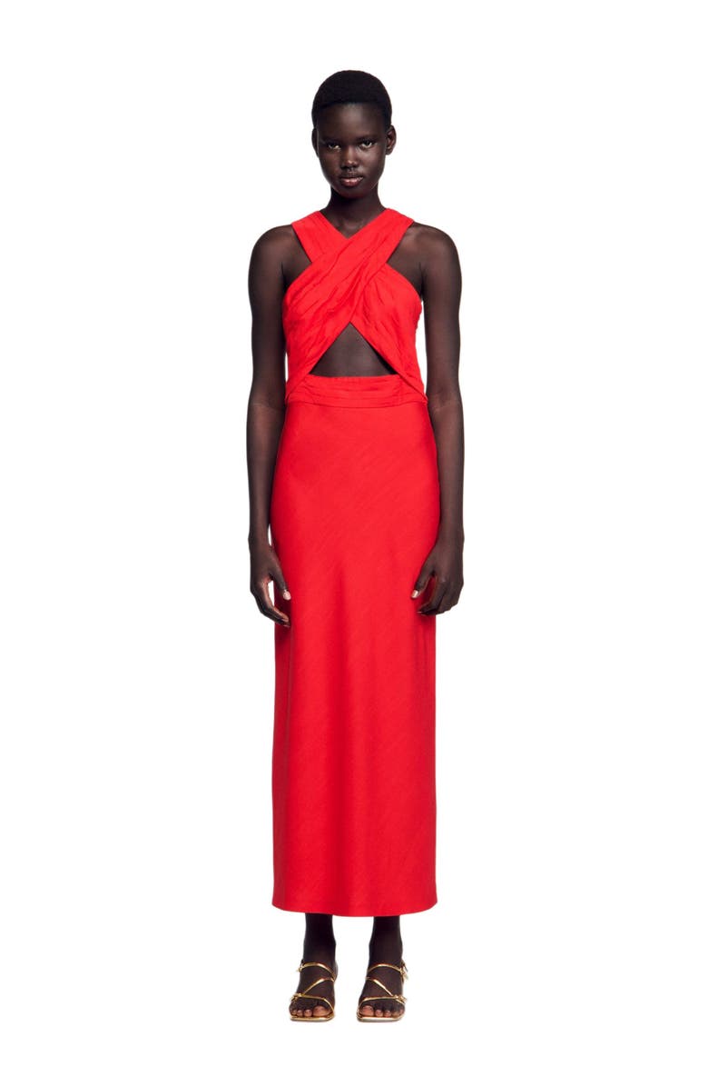 SANDRO Long wraparound dress, Main, color, Red