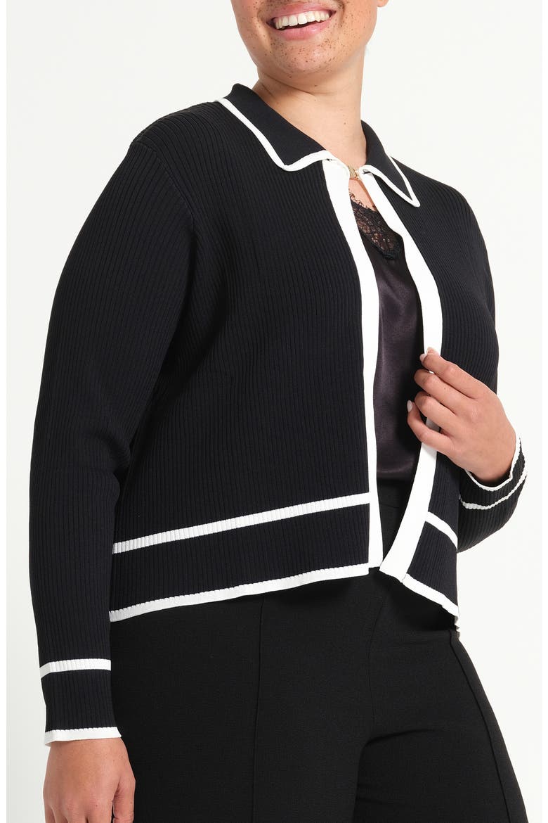Gracie Contrast Trim Collared Cardigan, Alternate, color, BLACK/ WHITE