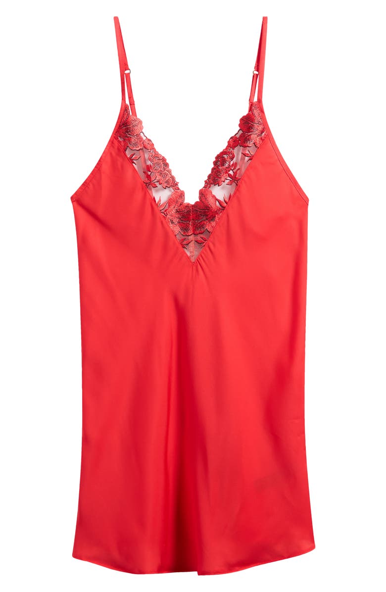 Bluebella Lavanya Luxe Satin Short Chemise, Alternate, color, Red/ Black/ Sheer