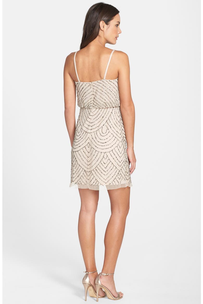 Sequin Mesh Blouson Dress, Alternate, color, TAUPE/ PINK