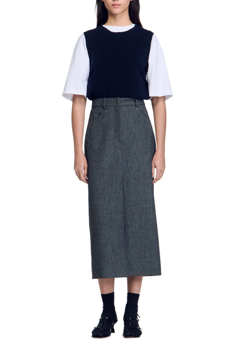 SANDRO Long slit skirt, Alternate, color, 