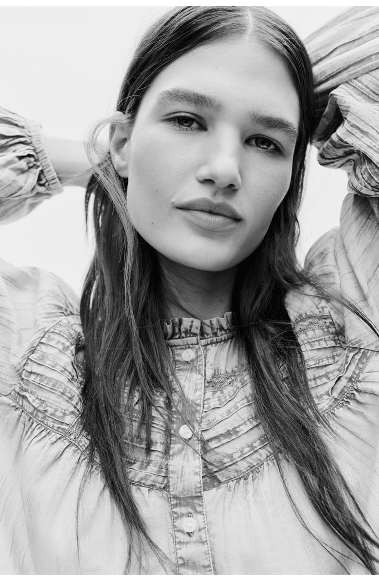 H&M Denim-look Cotton Blouse, Alternate, color, 