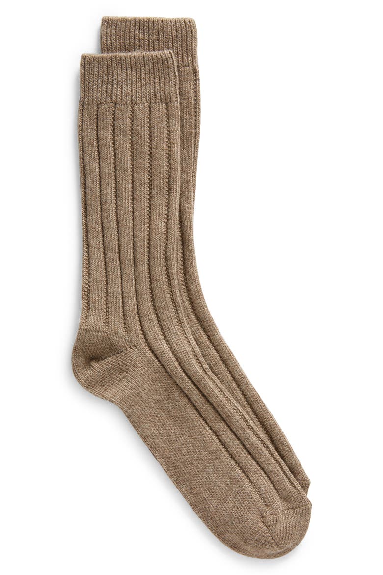 Rib Crew Socks, Main, color, TAN SMOKE