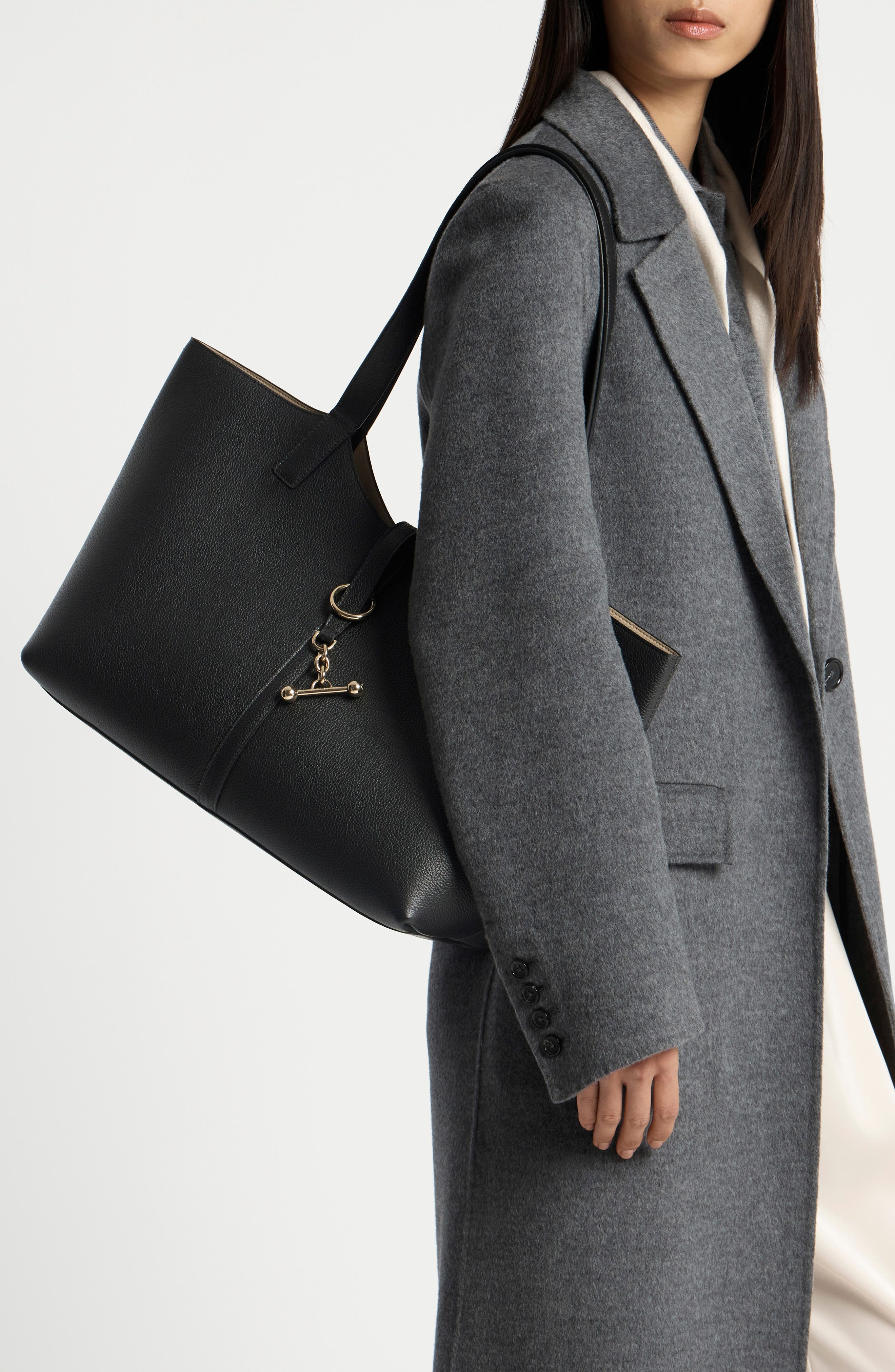 Kite Grain Leather Tote, Alternate, color, BLACK