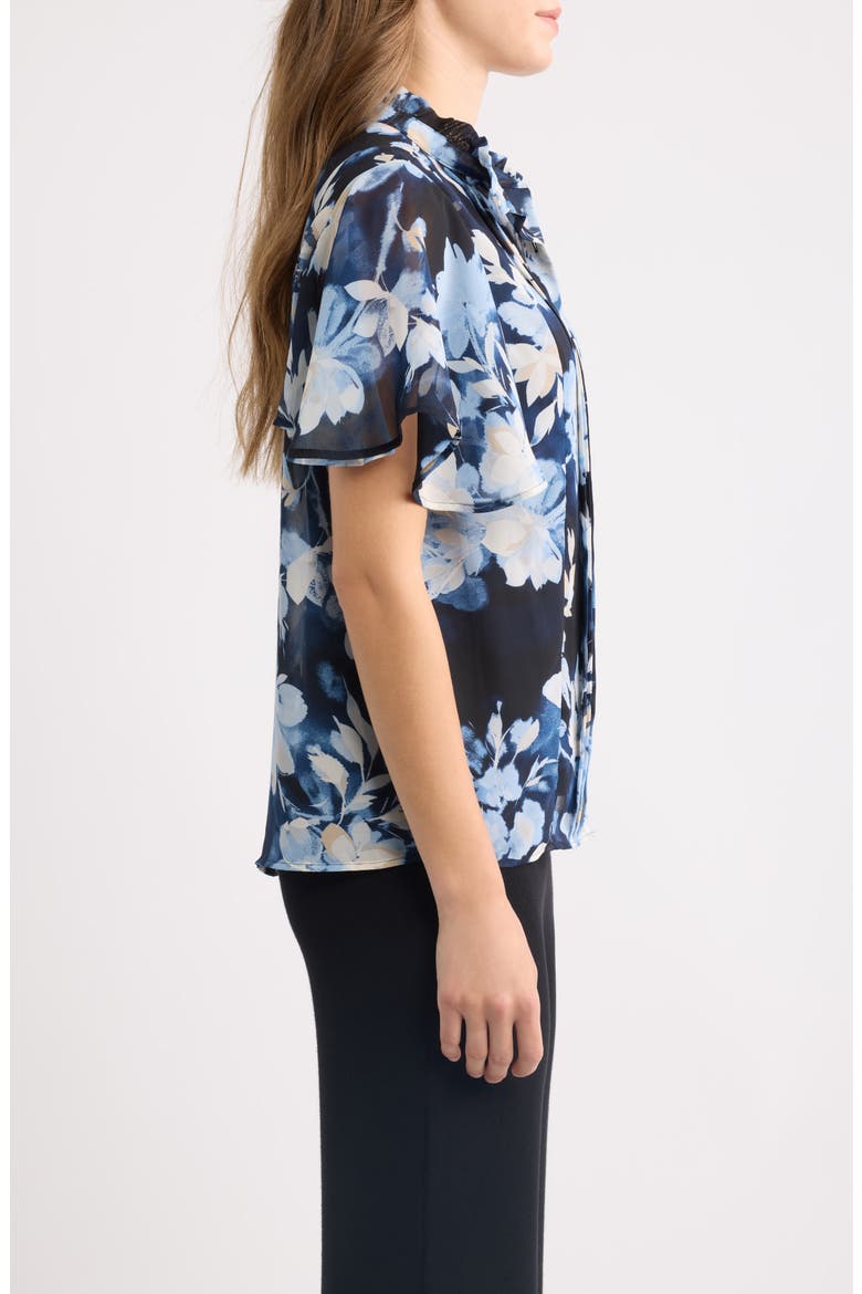 Pleated Floral Stand Collar Top, Alternate, color, DUTCH BLUE MULTI