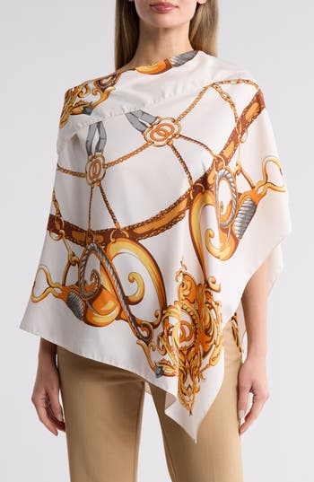 La Fiorentina Chain Print Poncho In Ivory