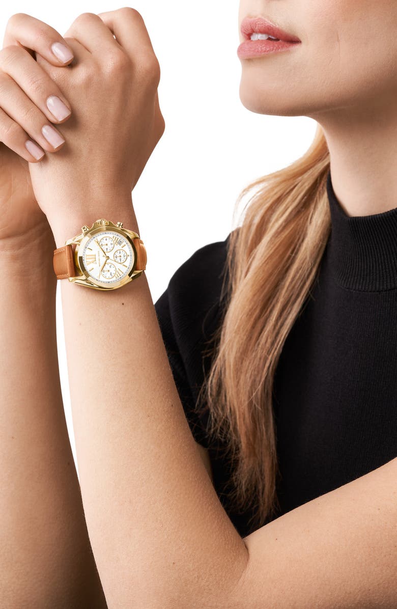 Michael Kors Bradshaw Chronograph Leather Strap Watch, 36mm, Alternate, color, 