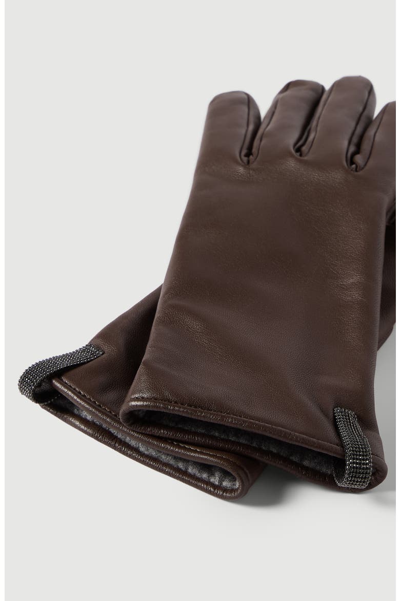 Nappa leather gloves with monili, Alternate, color, Chocolate