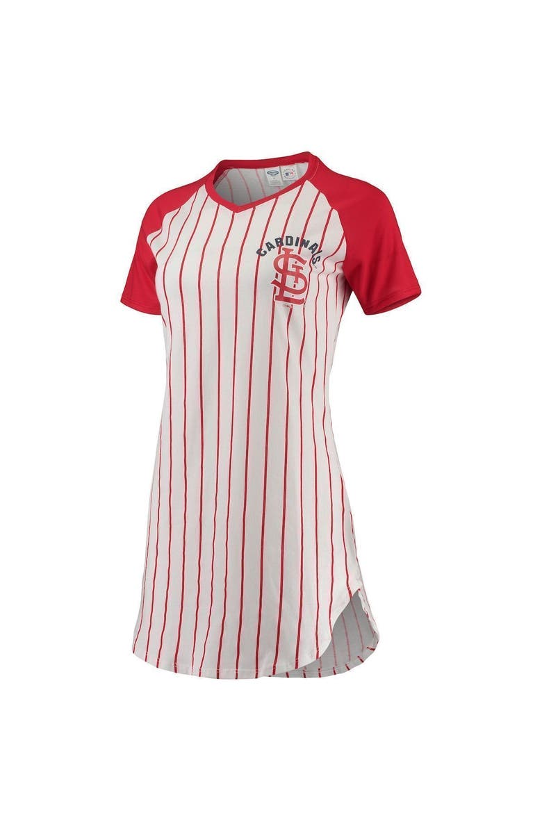 CONCEPTS SPORT Women's Concepts Sport White/Red St. Louis Cardinals Vigor Pinstripe Raglan V-Neck Nightshirt, Alternate, color, White