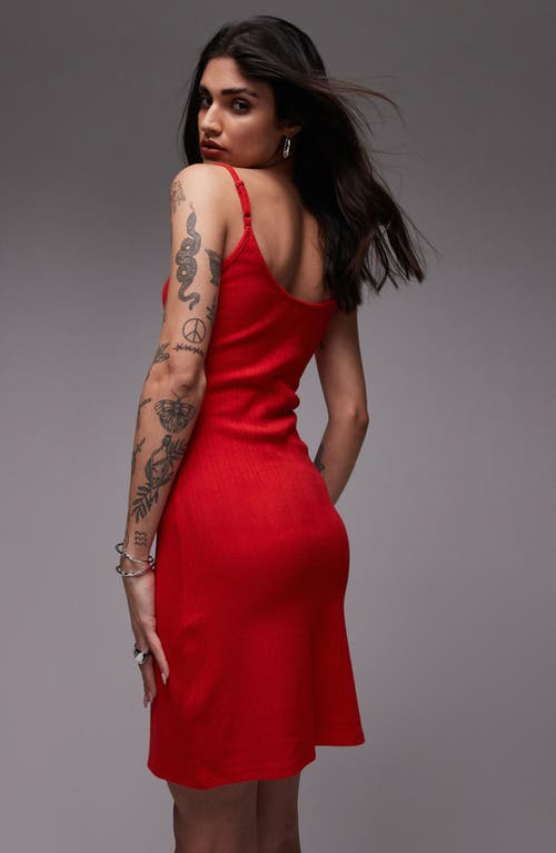 Topshop Pointelle Cotton Minidress In Red