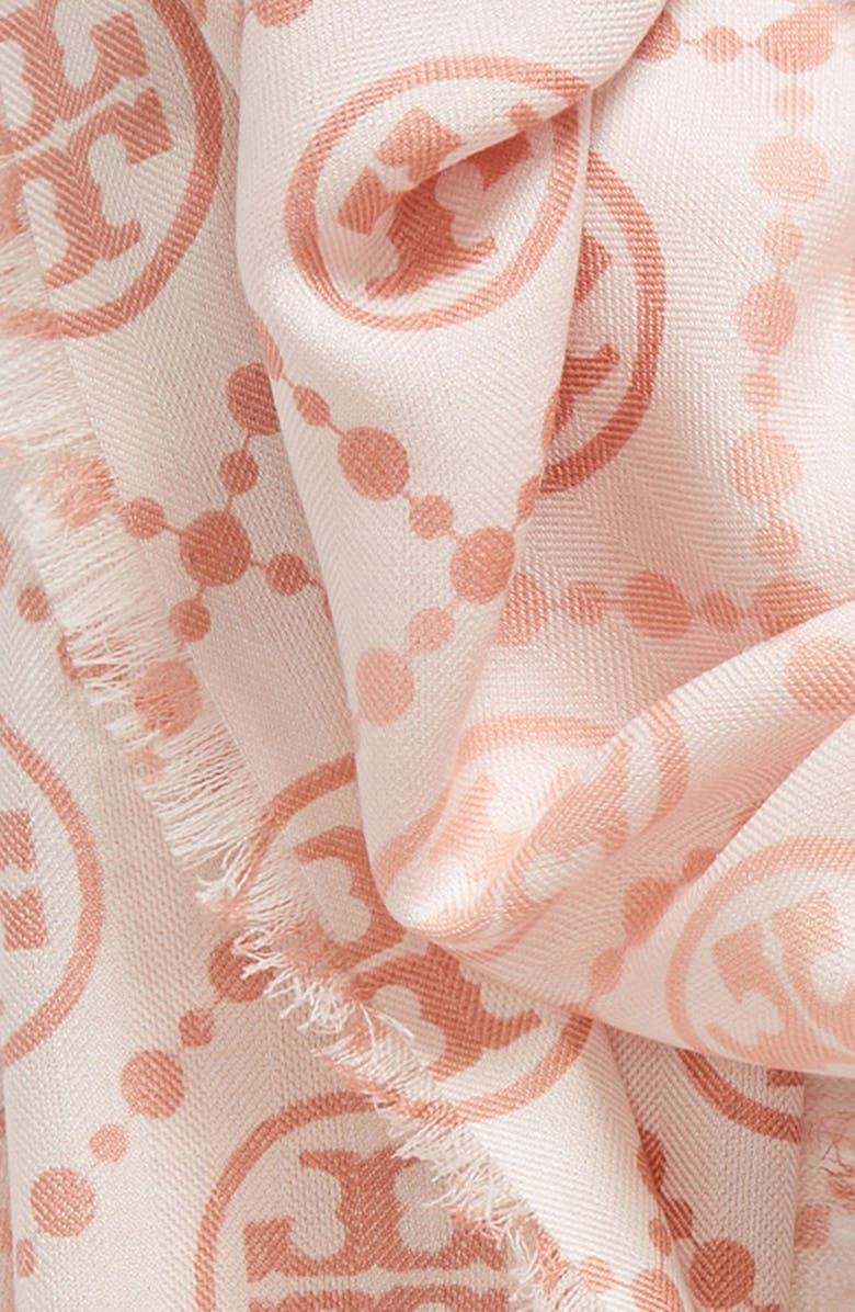 Tory Burch T-Monogram Print Silk Oblong Scarf, Alternate, color, 