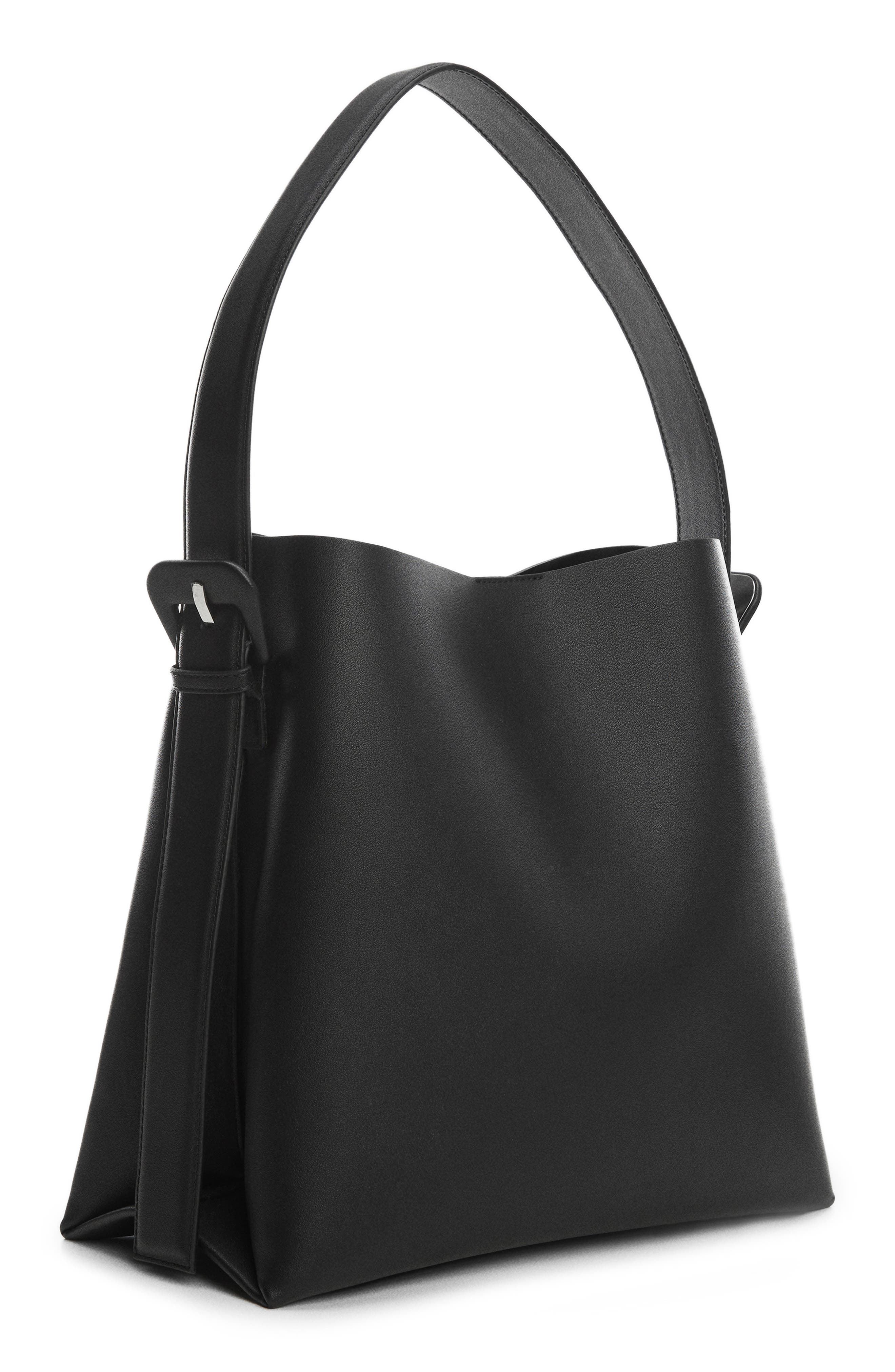 MANGO Buckle Detail Faux Leather Shopper, Alternate, color, 