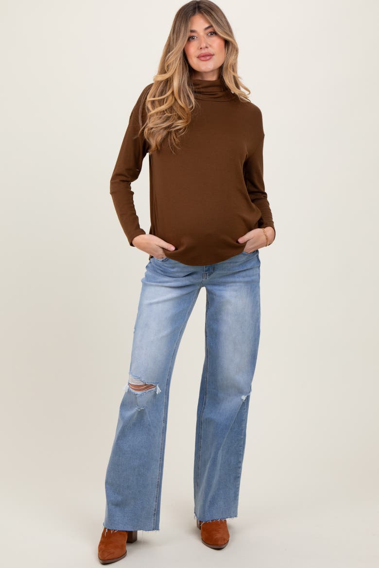 Distressed Open Knee Wide Leg Maternity Jeans, Main, color, Light Blue