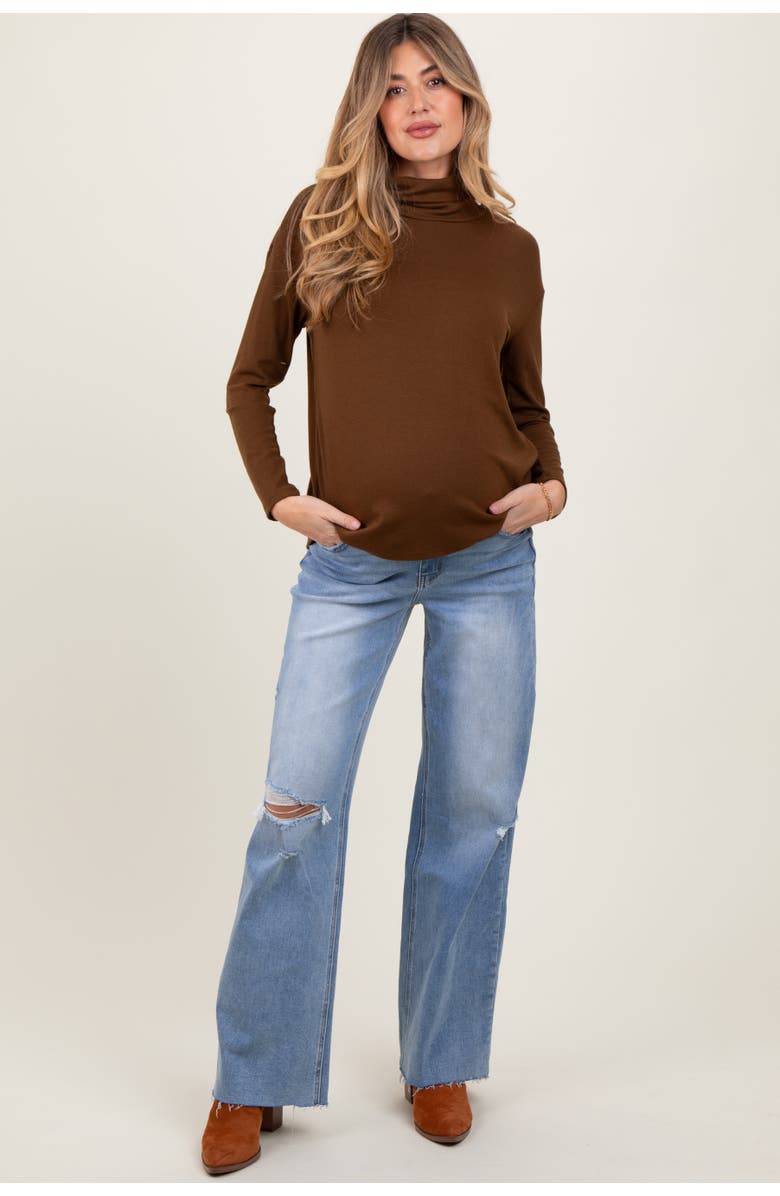 PinkBlush Distressed Open Knee Wide Leg Maternity Jeans, Main, color, Light Blue